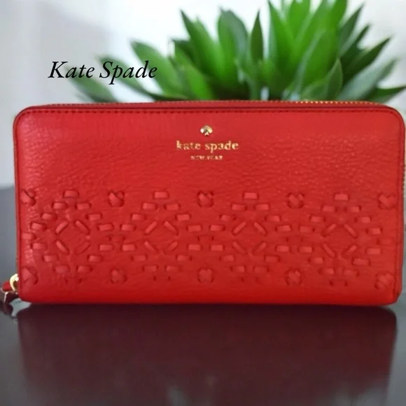KATE SPADE NWT NEDA WALLET FLYNN ST PRIKLY PEAR LEATHER DETAILED WITH STITCHING - Picture 4 of 7